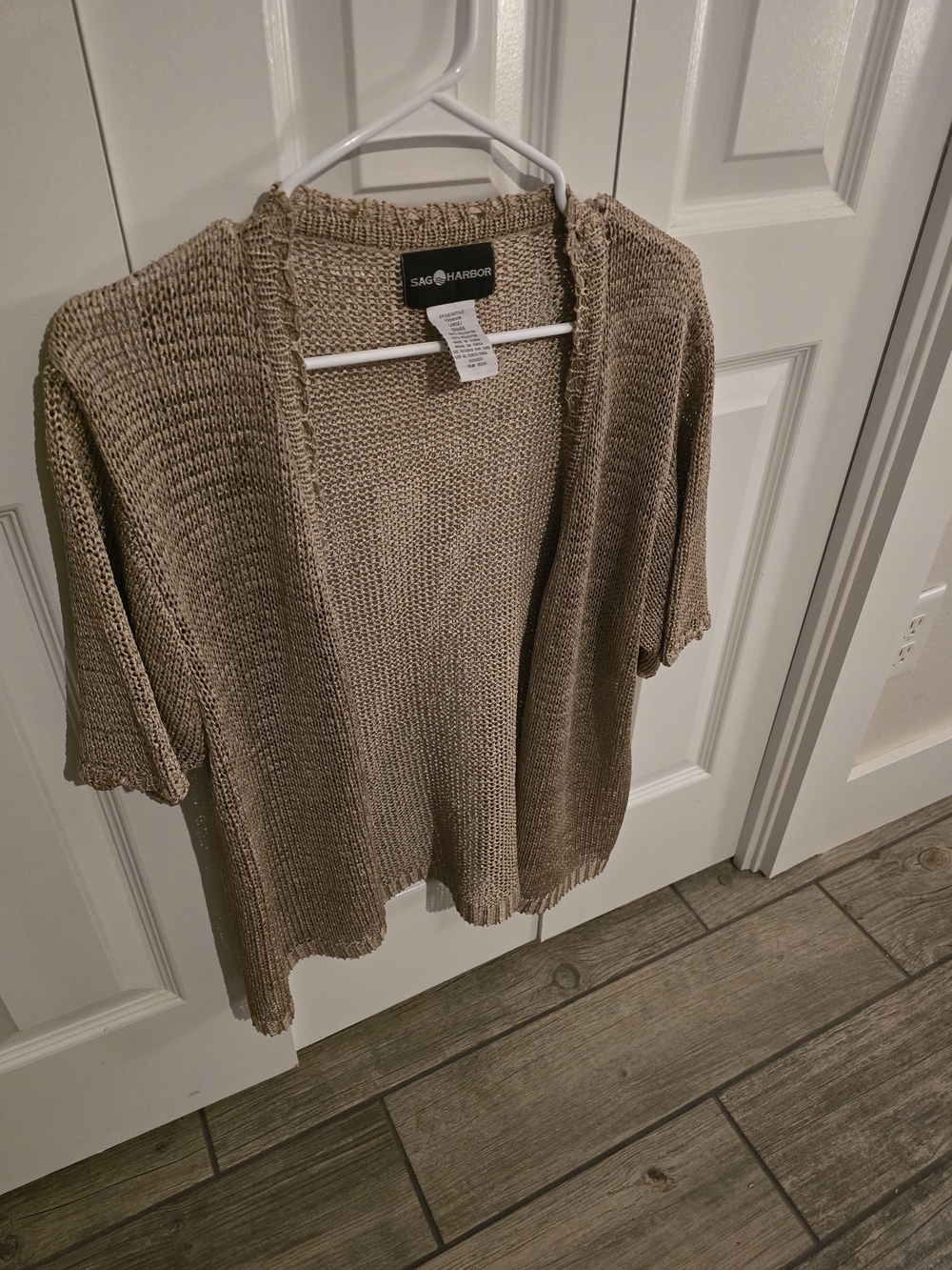 Sag Harbor Open-Front Short-Sleeve Cardigan - Taupe Size Large